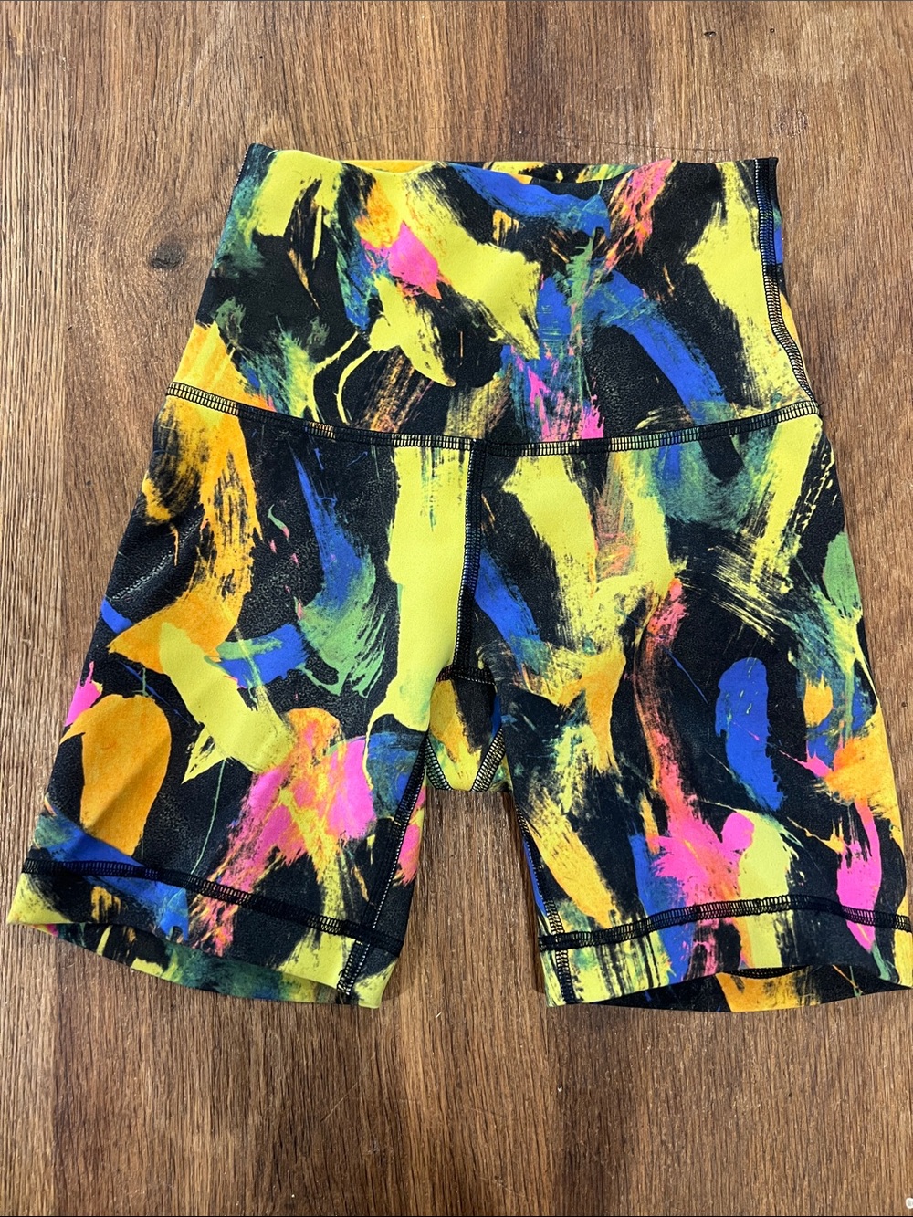 Lululemon High-Waist Painted Print Bike Shorts - Yellow Multicolor. 5” inseam.